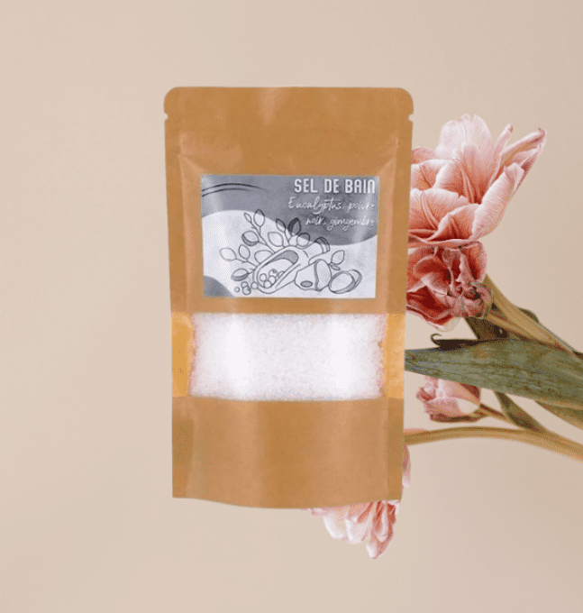 Sels de bain aux huiles essentielles d'Eucalyptus, Gingembre et Poivre Noir.