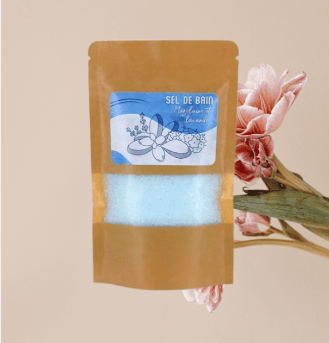Sels de bain aux huiles essentielles de Lavande et Marjolaine.